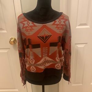 Denim & Supply Ralph Lauren Western Fringe Sleeve Cropped Sweater- Size M